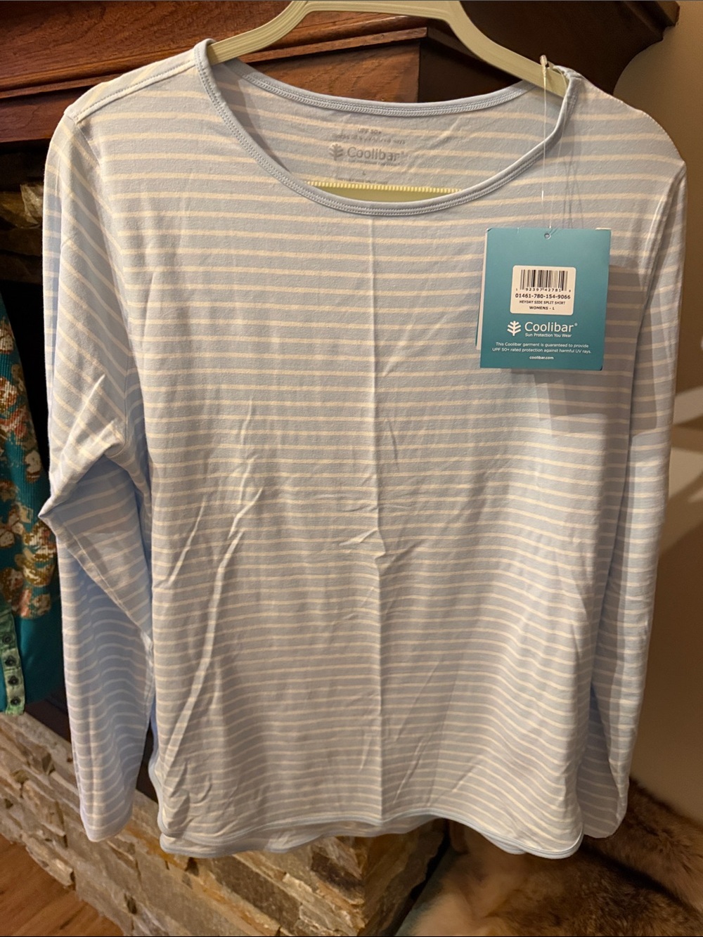 NWT Coolibar Light Blue & White Striped Long Sleeve Sun Tee